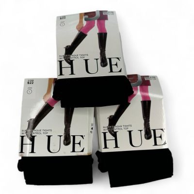 Hue Women’s Black Super Opaque Tights W/ Control Top 3 Pair Pack Size 1 NWT